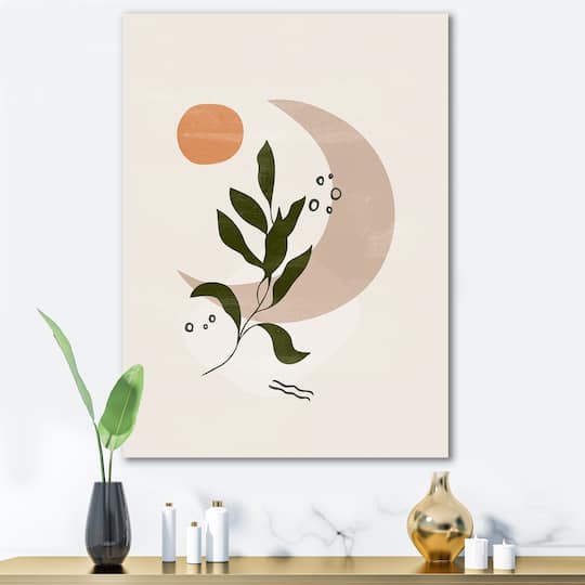Designart - Abstract Geometrical Moon With Leaf I